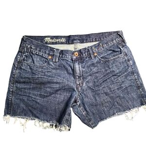 Madewell Women’s Cut Off Booty Denim Shorts Size 31 Blue Dark Wash Mid Rise Jean